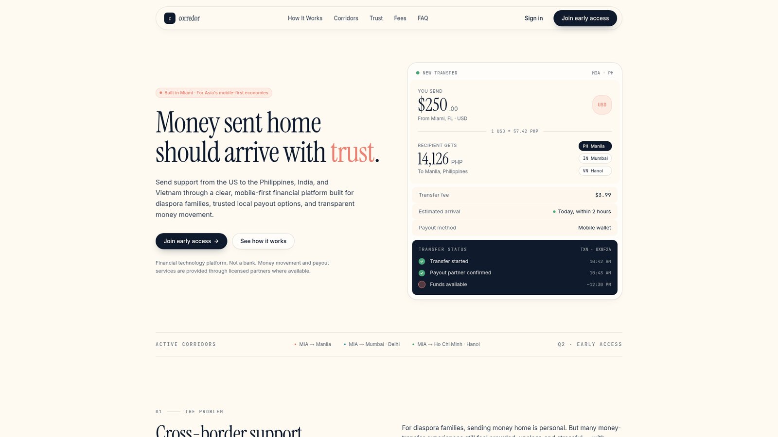 Miami Corridor — Fintech / remittance experience